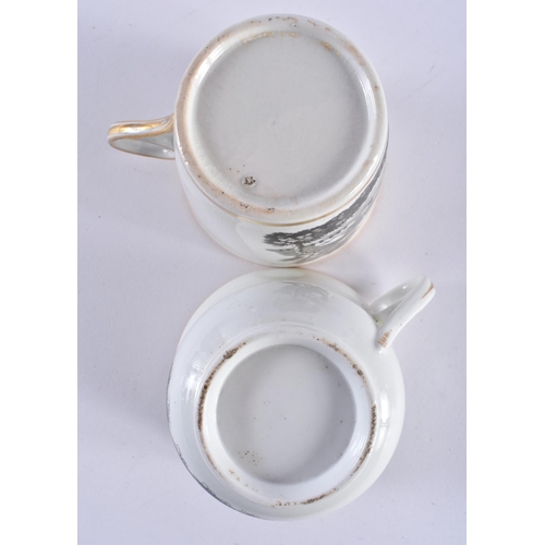 59 - TWO EARLY 19TH CENTURY ENGLISH SEPIA PRINTED BLACK AND WHITE CUPS AND SAUCERS together with a C1800 ... 