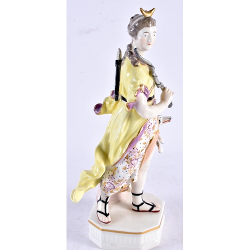 592 - A LARGE ANTIQUE DERBY PORCELAIN FIGURE OF DIANA modelled with a hound. 25 cm high.