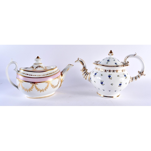 60 - TWO LATE 18TH/19TH CENTURY CHAMBERLAINS WORCESTER TEAPOTS AND COVERS one painted with cornflowers, t... 