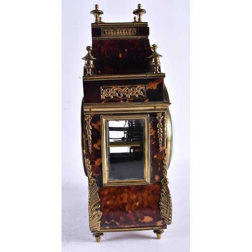 608 - A FINE LARGE MID 19TH CENTURY BRONZE AND TORTOISESHELL MANTEL CLOCK with foliate painted dial. 34 cm... 