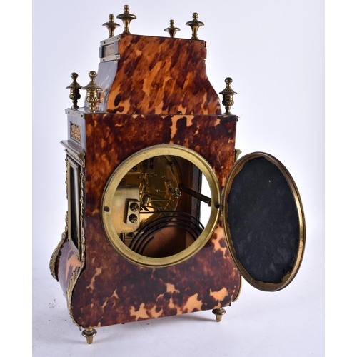 608 - A FINE LARGE MID 19TH CENTURY BRONZE AND TORTOISESHELL MANTEL CLOCK with foliate painted dial. 34 cm... 