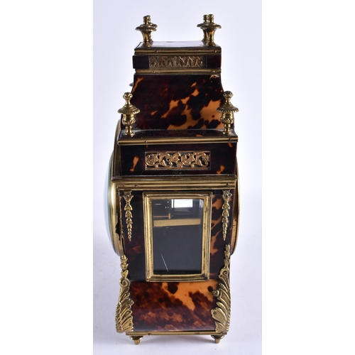 608 - A FINE LARGE MID 19TH CENTURY BRONZE AND TORTOISESHELL MANTEL CLOCK with foliate painted dial. 34 cm... 