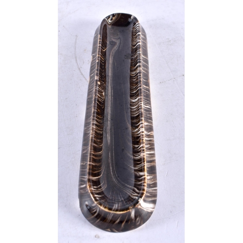 613 - A RARE 19TH CENTURY SCOTTISH IMITATION AGATE POTTERY PEN TRAY. 22 cm long.