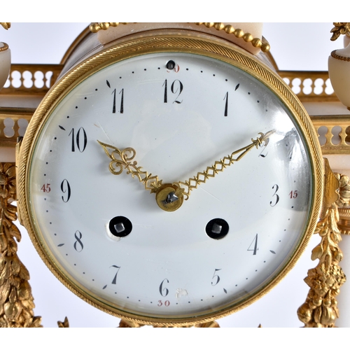 636 - A LARGE 19TH CENTURY FRENCH ORMOLU AND WHITE MARBLE MANTEL CLOCK. 46 cm x 18 cm.