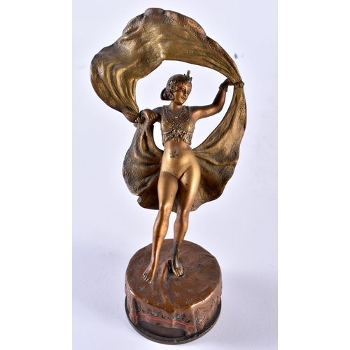 649 - AN ANTIQUE AUSTRIAN COLD PAINTED BRONZE EROTIC LIFTING SKIRT BRONZE. 15 cm x 5 cm.