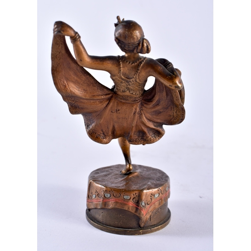 649 - AN ANTIQUE AUSTRIAN COLD PAINTED BRONZE EROTIC LIFTING SKIRT BRONZE. 15 cm x 5 cm.