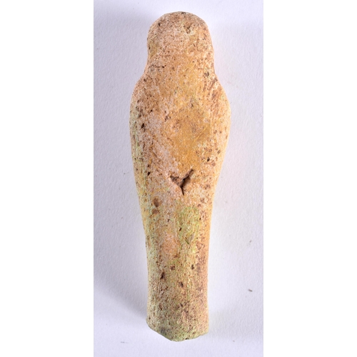 664 - AN ANCIENT EGYPTIAN SHABTI FIGURE together with a stone carving of a long necked bird. Largest 14 cm... 