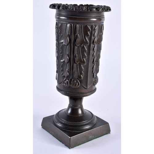 679 - A 19TH CENTURY EUROPEAN GRAND TOUR BRONZE VASE overlaid with leaves. 17 cm high.