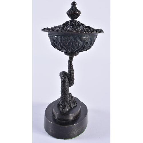 680 - AN EARLY 19TH CENTURY BRONZE GRAND TOUR POT POURRI AND COVER formed as a coiled dragon fish. 17 cm h... 