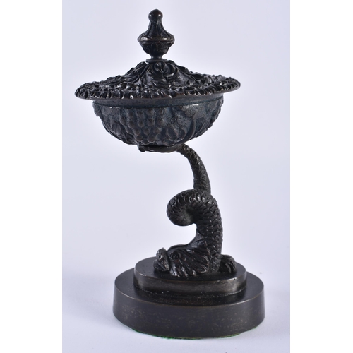 680 - AN EARLY 19TH CENTURY BRONZE GRAND TOUR POT POURRI AND COVER formed as a coiled dragon fish. 17 cm h... 