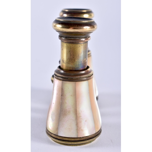 693 - A PAIR OF MOTHER OF PEARL OPERA GLASSES. 8 cm x 8 cm.