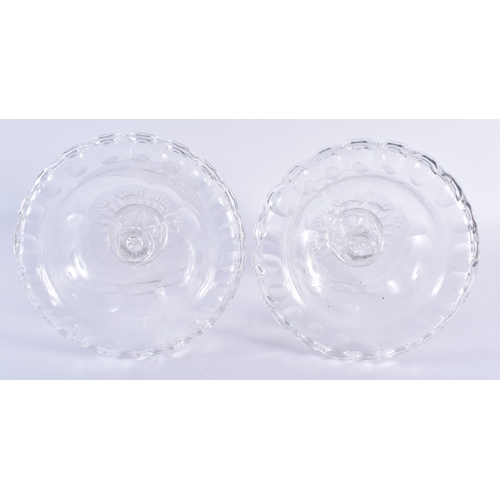 703 - A PAIR OF ANTIQUE CUT GLASS PEDESTAL COMPORTS. 19 cm x 14 cm.