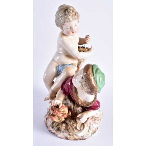 723 - A LARGE 19TH CENTURY MEISSEN PORCELAIN FIGURAL GROUP modelled as two children upon a rocky outcrop. ... 