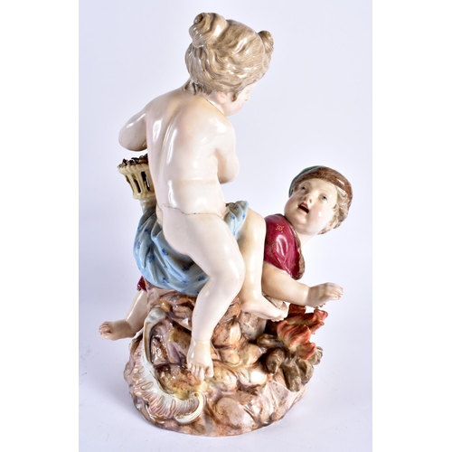 723 - A LARGE 19TH CENTURY MEISSEN PORCELAIN FIGURAL GROUP modelled as two children upon a rocky outcrop. ... 