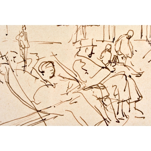 728 - Roland Batchelor (20th Century) Pen & ink drawing, Reclining figures. 42 cm x 36 cm.