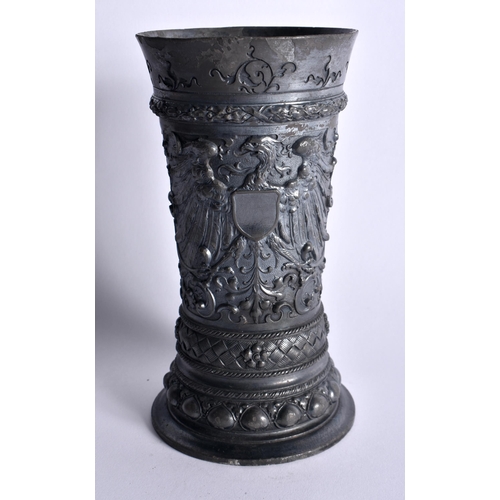 745 - AN UNUSUAL GERMAN WMF PEWTER BEAKER. 16.5 cm high.