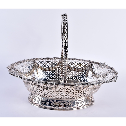 757 - AN ANTIQUE OLD SHEFFIELD PLATED BASKET. 32 cm x 28 cm inc handle.