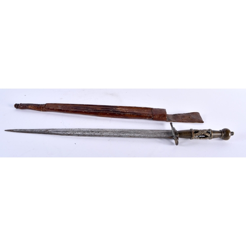 762 - AN ANTIQUE BRONZE HANDLED KNIFE. 42 cm long.