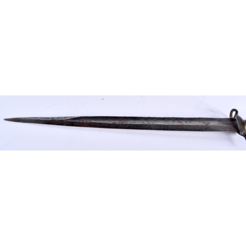 762 - AN ANTIQUE BRONZE HANDLED KNIFE. 42 cm long.