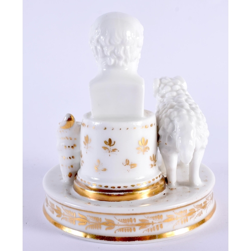 79 - A VERY RARE EARLY 19TH CENTURY ENGLISH PORCELAIN INKWELL formed with a bust of a male beside a ram. ... 