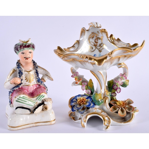 89 - AN EARLY 19TH CENTURY ENGLISH STAFFORDSHIRE FIGURE OF A TURK together with a 19th century Paris porc... 