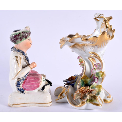 89 - AN EARLY 19TH CENTURY ENGLISH STAFFORDSHIRE FIGURE OF A TURK together with a 19th century Paris porc... 