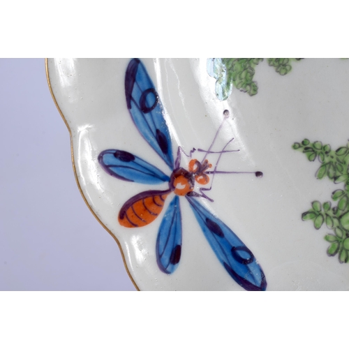 96 - AN 18TH CENTURY CHELSEA FLUTED PORCELAIN DISH C1770 painted in the Manner of Giles with exotic birds... 