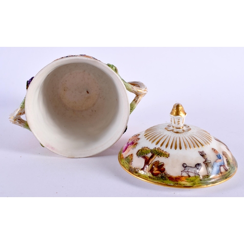 97 - A 19TH CENTURY ITALIAN TWIN HANDLED NAPLES TWIN HANDLED CUP AND COVER. 12 cm x 9 cm.