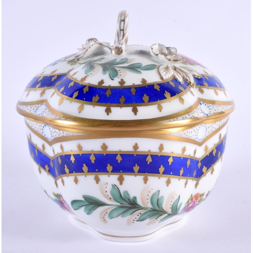 98 - A GERMAN DRESDEN PORCELAIN SUGAR BOWL AND COVE painted with flowers. 12 cm x 10 cm.