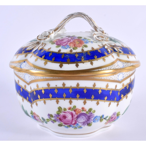 98 - A GERMAN DRESDEN PORCELAIN SUGAR BOWL AND COVE painted with flowers. 12 cm x 10 cm.