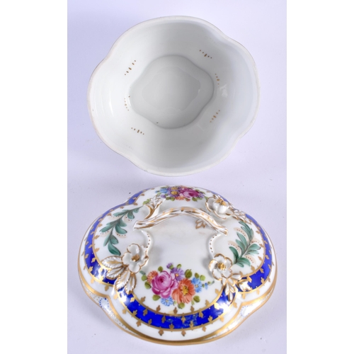 98 - A GERMAN DRESDEN PORCELAIN SUGAR BOWL AND COVE painted with flowers. 12 cm x 10 cm.