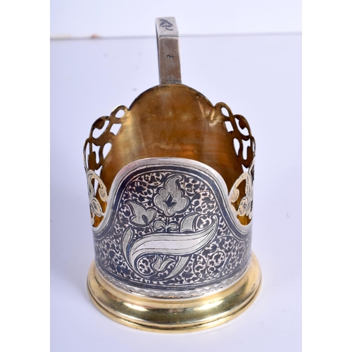 1755 - A Polish Silver Gilt and Niello Cup Holder.  Polish Mark and 875.  9.6cm x 9.5cm x 7.3cm, weight 88.... 