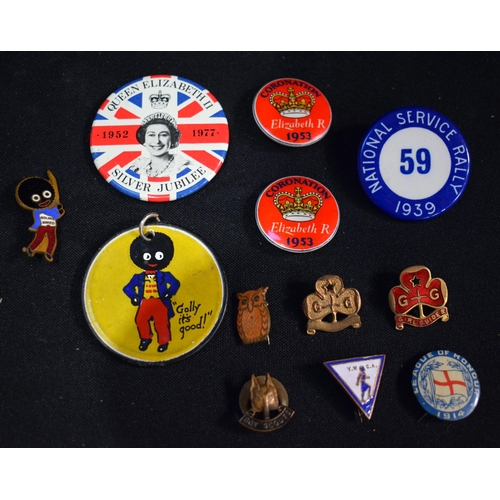 3088 - A 1930's Golly Jam pendant and Badge together with a collection metal badges and Girl Guide enamelle... 