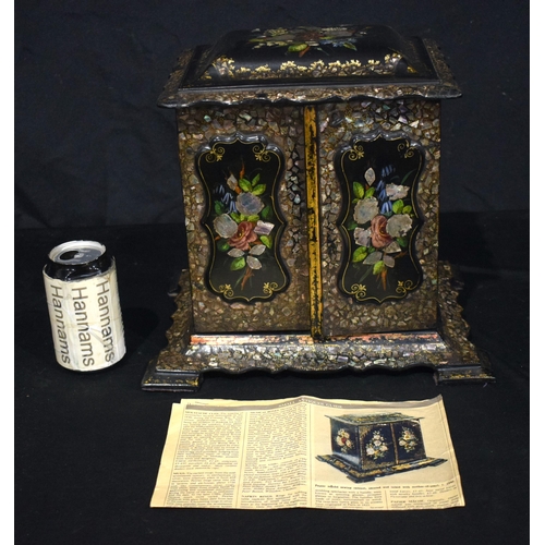 3994 - A Japanese paper Mache lacquered sewing cabinet by Jennings & Betridge  30 x 31.5 cm