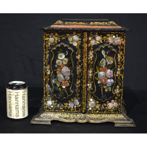 3995 - A Japanese paper Mache lacquered sewing cabinet by Jennings & Betridge 31 x 32 cm