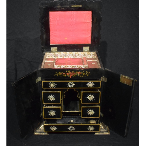 3995 - A Japanese paper Mache lacquered sewing cabinet by Jennings & Betridge 31 x 32 cm