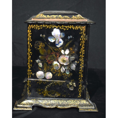 3995 - A Japanese paper Mache lacquered sewing cabinet by Jennings & Betridge 31 x 32 cm