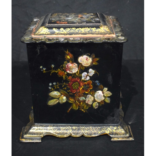 3995 - A Japanese paper Mache lacquered sewing cabinet by Jennings & Betridge 31 x 32 cm