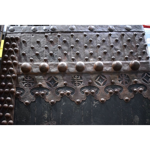 3998 - A huge pair of Chinese Iron bound and studded wooden garden gate doors 203 x 66 cm (one Door) .