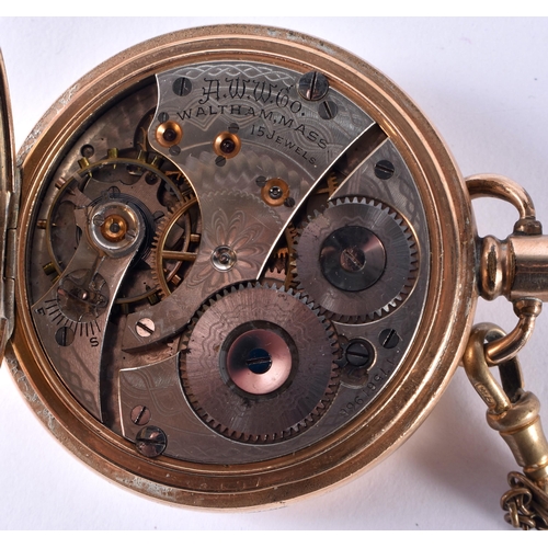 105 - WALTHAM Gents Rolled Gold Half Hunter Pocket Watch.  Movement - Hand-wind.  WORKING - Tested For Tim... 