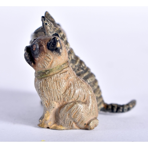 110 - A RARE MINIATURE EARLY 20TH CENTURY AUSTRIAN COLD PAINTED BRONZE FIGURE modelled as two pug dogs bes... 