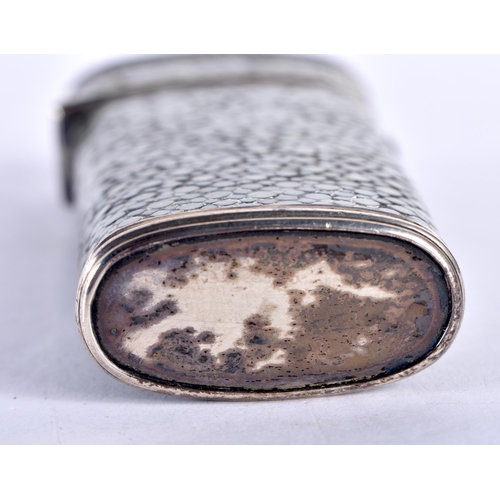 112 - A LOVELY GEORGE III SILVER AND SHAGREEN ETUI the lid rising to reveal a fitted interior, including s... 