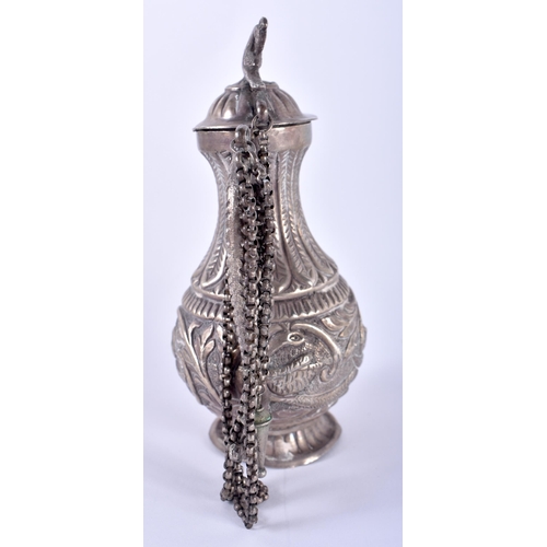 128 - A Silver Middle Eastern Coffee Pot.  XRF Tested 950 purity.  13.2cm x 11cm x 6.2cm, weight 169g