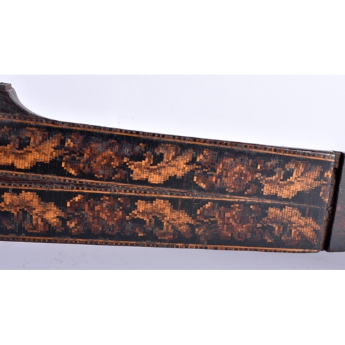 134 - A RARE VICTORIAN TUNBRIDGEWARE BANGO decorated with foliage and panels of similar floral sprays. 85 ... 