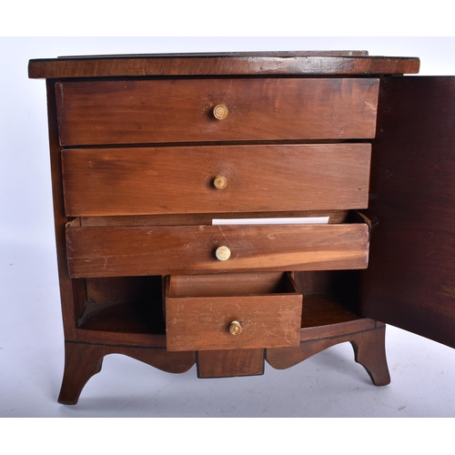 143 - A LATE VICTORIAN MAHOGANY APPRENTICE CHEST OF DRAWERS with five imitation drawers, opening as one to... 