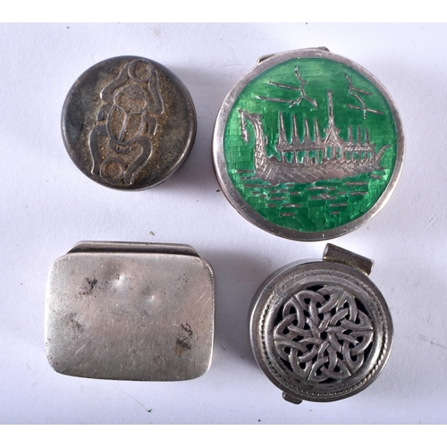 145 - A Silver Pill Box with Enamel Decoration together with 3 other Silver Pill Boxes.  Various Stamps.  ... 