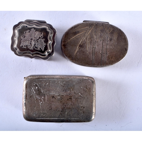 147 - Three Silver Pill Boxes.  Various Stamps.  XRF Tested for purity.  Largest 4.3cm x 2.7cm x 1.3cm, to... 