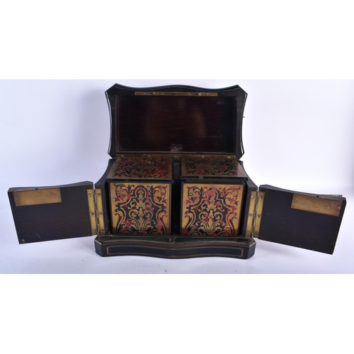 15 - A GOOD EARLY 19TH CENTURY FRENCH BOULLE TEA CADDY of unusual form, with rising lid and twin front do... 