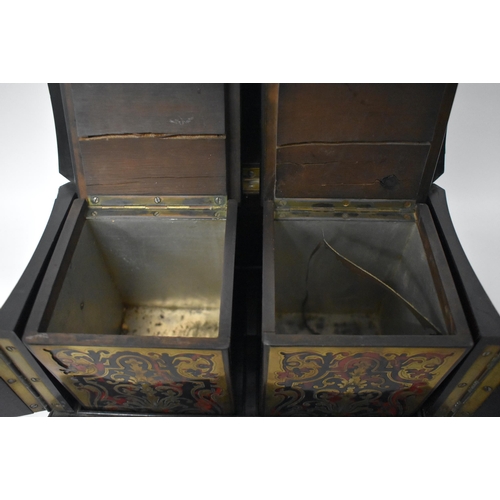 15 - A GOOD EARLY 19TH CENTURY FRENCH BOULLE TEA CADDY of unusual form, with rising lid and twin front do... 