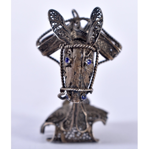 155 - A Silver Filigree Model of a Donkey/  5cm x 4.3cm x 3cm, weight 20g